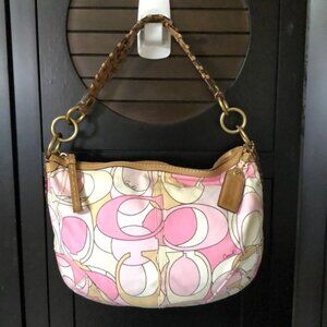 Vintage Signature Coach Pink Optic Soho Hobo 11905 Canvas Tan Bag 2008